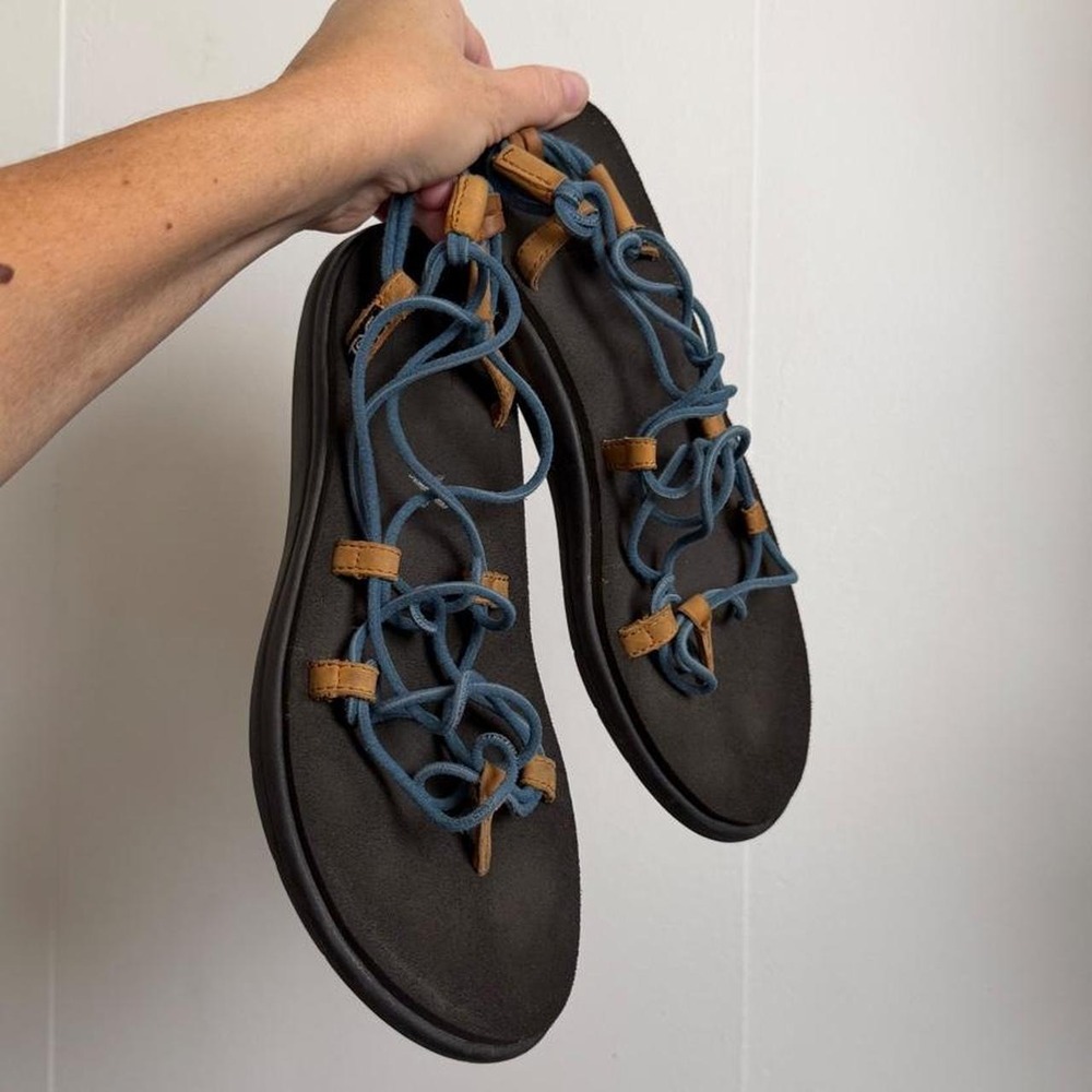 Teva Voya Infinity Blue Brown Gladiator Sandals Mens 10 Womens 12 EVA Footbed